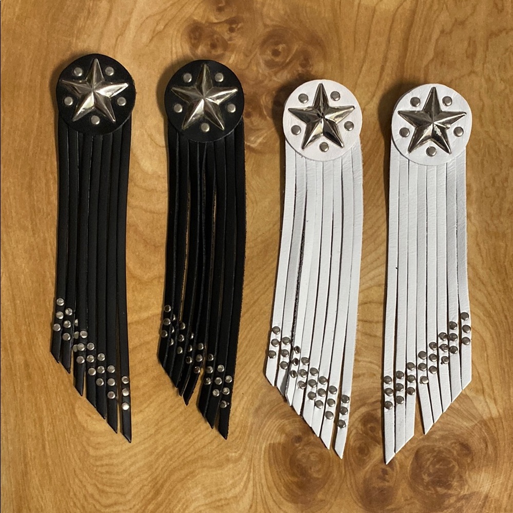 2) Pair Fringe Leather Clip On Accent Trim